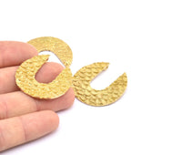 Brass Geometric Pendant, 2 Raw Brass Geometric Fish Scale Textured Pendants With 2 Loops, Charms, Earrings, Findings (32mm) E190