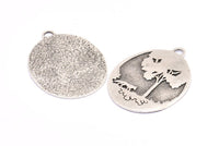 Wolf And Tree Charm, 1 Antique Silver Plated Brass Wolf And Tree Textured Oval Charms With 1 Loop, Blanks (44x33x1.2mm) E224