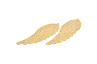 Brass Earring Charm ,6 Raw Brass Textured Wing Earring Charms With 1 Loop Pendants, Findings (69x23mm) E420