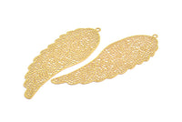 Brass Earring Charm ,6 Raw Brass Textured Wing Earring Charms With 1 Loop Pendants, Findings (69x23mm) E420