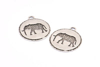 Silver Elephant Charm, 2 Antique Silver Plated Brass Elephant Textured Round Tags Charms With 1 Loop, Blanks (33x29x1.5mm) E228