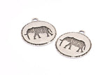 Silver Elephant Charm, 2 Antique Silver Plated Brass Elephant Textured Round Tags Charms With 1 Loop, Blanks (33x29x1.5mm) E228