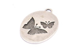 Brass Butterfly Charm, 1 Antique Silver Plated Brass Butterfly Textured Oval Charm With 1 Loop, Blanks (39x27x1.2mm) E223