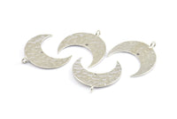Hammered Crescent Pendant, 2 Silver Tone Brass Hammered Crescent Pendants With 1 Loop and 1 Hole (25x10x1mm) U146 H0505