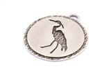 Silver Stork Charm, 2 Antique Silver Plated Brass Stork Textured Round Tag Charms With 1 Loop, Blanks (33x29.5x1.3mm) E229