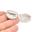 Silver Stork Charm, 2 Antique Silver Plated Brass Stork Textured Round Tag Charms With 1 Loop, Blanks (33x29.5x1.3mm) E229