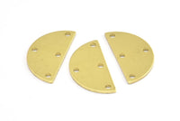 Semi Circle Pendant, 24 Raw Brass Semi Circle Blanks With 4 Holes (21x10x0.80mm) R037