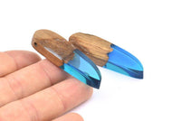 Resin&Wood Pendant,1 Blue Brown Geometric Pendant with 1 Hole, Findings (51x16mm) X018