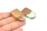 Resin&Wood D Shape Pendant, 1 Green Brown D Shape Pendant with 2 Holes, Earrings (37x22.5x6.5mm) X088