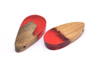 Resin&Wood Drop Pendant, 1 Red Brown Drop Pendant with 2 Holes (42x20mm) X102