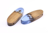 Resin&Wood Oval Pendant, 1 Blue Brown Oval Pendant with 2 Holes, Earrings (44x16x8mm) X085