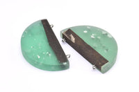 Resin&Wood Half Moon Pendant, 1 Green Half Moon Pendant with 2 Loops, Earrings  (54x30x8mm) X083