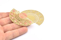 Brass Earring Charm ,6 Raw Brass Textured Half Moon Earring Charms With 2 Loops Pendants, Findings (58x31mm) E498