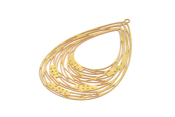 Brass Earring Charm ,4 Raw Brass Drop Motif Earring Charms Pendants With 1 Loop, Findings (57x35mm) E436