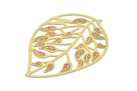 Brass Earring Charm ,2 Raw Brass Leaf Motif Earring Charms With 1 Loop Pendants, Findings (78x55mm) E486
