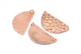 Rose Gold Half Moon, 1 Rose Gold Plated Brass Fish Scale Textured Semi Circle Pendants With 2 Loops (31x17mm) E402