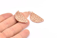 Rose Gold Half Moon, 1 Rose Gold Plated Brass Fish Scale Textured Semi Circle Pendants With 2 Loops (31x17mm) E402