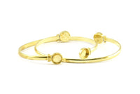 Brass Round Cuff, 1 Raw Brass  Round Cuff Stone Setting With 2 Pads -  Pad Size 8mm R067