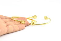 Brass Round Cuff, 1 Raw Brass  Round Cuff Stone Setting With 2 Pads -  Pad Size 8mm R067