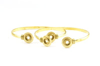 Brass Round Cuff, 1 Raw Brass  Round Cuff Stone Setting With 2 Pads -  Pad Size 6mm R071