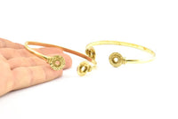 Brass Round Cuff, 1 Raw Brass  Round Cuff Stone Setting With 2 Pads -  Pad Size 6mm R071
