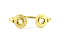 Brass Round Cuff, 1 Raw Brass  Round Cuff Stone Setting With 2 Pads -  Pad Size 10mm R069