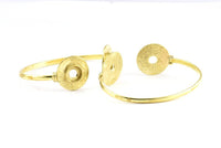 Brass Round Cuff, 1 Raw Brass  Round Cuff Stone Setting With 2 Pads -  Pad Size 10mm R069