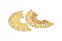 Brass Earring Charm ,4 Raw Brass Ethnic Motif Earring Charms With 2 Loops Pendants, Findings (63x23mm) E458