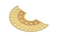 Brass Earring Charm ,4 Raw Brass Ethnic Motif Earring Charms With 2 Loop Pendants, Findings (63x23mm) E503