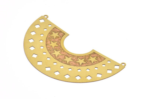Brass Earring Charm ,4 Raw Brass Ethnic Motif Earring Charms With 2 Loop Pendants, Findings (63x23mm) E503