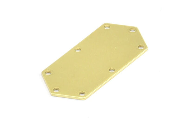 Brass Hexagon Blank, 12 Raw Brass Hexagon Stamping Blank Tag Charms With 8 Holes (36x16x0.80mm) R050