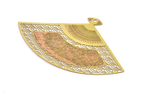 Pirinç Küpe Tılsımı, 1 Delikli Kolye Uçlu 4 Ham Pirinç Etnik Motifli Küpe Tılsımı, Bulgular (69x23mm) E523