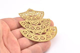 Brass Earring Charm ,2 Raw Brass Ethnic Motif Earring Charms With 1 Loop Pendants, Findings (75x56mm) E538