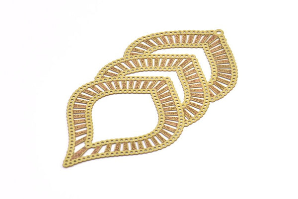Brass Earring Charm ,4 Raw Brass Ethnic Motif Earring Charms With 1 Loop Pendants, Findings (82x40mm) E495