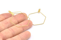 Brass Hexagon Earring, 50 Raw Brass Wire Hexagon Earring Charms With 2 Loops, Pendants, Findings (30x0.7mm) E559