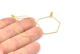 Brass Hexagon Earring, 50 Raw Brass Wire Hexagon Earring Charms With 2 Loops, Pendants, Findings (30x0.7mm) E559