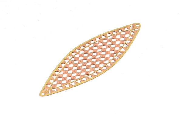 Brass Earring Charm , 6 Raw Brass Textured Marquise Earring Charms With 2 Holes Pendants, Findings (81x26mm) E474
