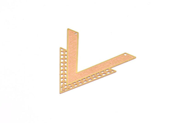 Brass Earring Charm , 10 Raw Brass Textured V Shape Earring Charms With 2 Holes Pendants, Findings (43x32mm) E416