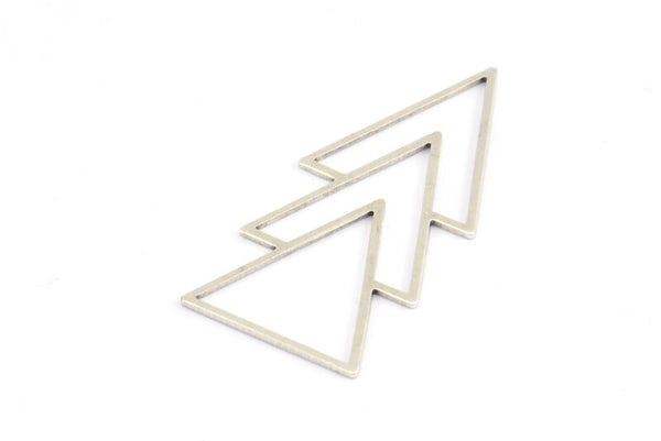 Silver Triangle Pendant, 4 Antique Silver Plated Brass Geometric Pendants (46x21x1mm) E034 H0208