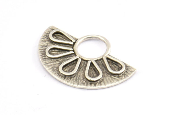 Semi Circle Pendant, 2 Antique Silver Plated Brass Semi Circle Pendants (28x19mm) A0212