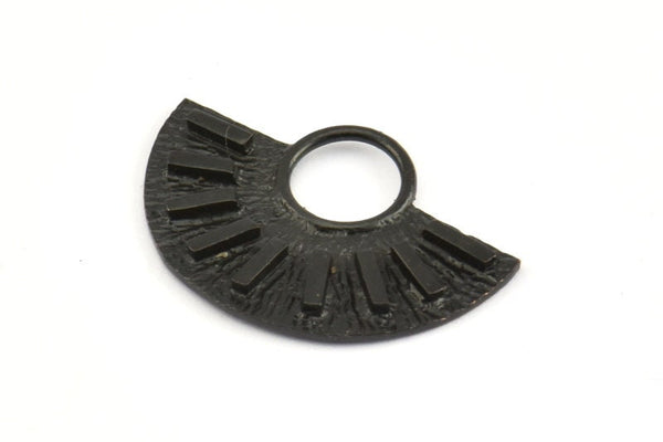 Semi Circle Pendant, 2 Oxidized Brass Black Semi Circle Pendants (28x19mm) A0741 S798