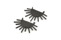 Moon and Sun, 2 Oxidized Brass Black Textured Crescent Moon and Semi Sun Ethnic Pendants With 2 Loops, Charms (28x20x1.2mm) E586 S802