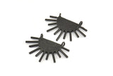 Moon and Sun, 2 Oxidized Brass Black Textured Crescent Moon and Semi Sun Ethnic Pendants With 2 Loops, Charms (28x20x1.2mm) E586 S802