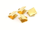 Choker Crimp Ends, 24 Raw Brass Ribbon Crimp Ends With 1 Loop, Findings (12mm) R086