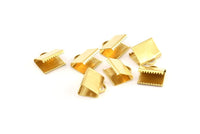 Choker Crimp Ends, 24 Raw Brass Ribbon Crimp Ends With 1 Loop, Findings (12mm) R086