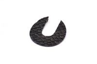 Black Geometric Pendant, 2 Oxidized Black Brass Geometric Fish Scale Textured Pendants With 2Loops, Charms, Earrings,(32mm) E190 S792