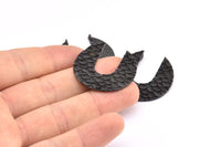 Black Geometric Pendant, 2 Oxidized Black Brass Geometric Fish Scale Textured Pendants With 2Loops, Charms, Earrings,(32mm) E190 S792