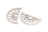 Silver Ethnic Pendant, 2 Antique Silver Plated Brass Semi Circle Pendant With 2 Loops (38x21x1mm) BS 1941 H0350