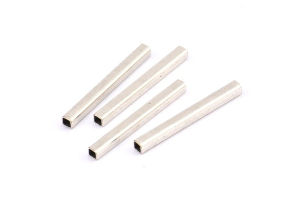 Silver Geometric Tube Bead, 50 Antique Silver Plated Brass Square Tube Beads (2x20mm) Bs 1566 H0396