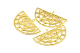 Brass Ethnic Pendant, 4 Raw Brass Semi Circle Pendants with 1 Loop (37x22x1mm) R016 V046